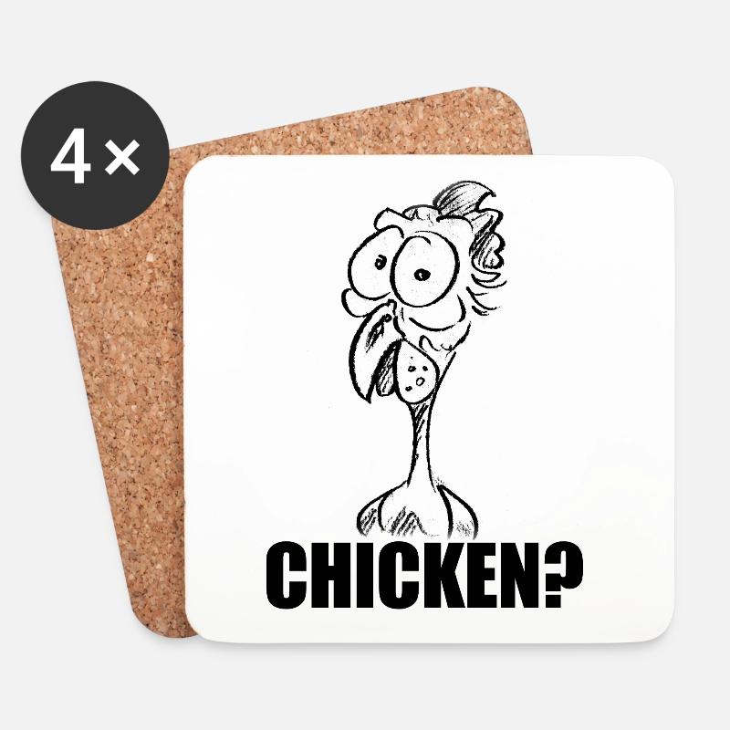 CHICKEN? Verdutzter Chicken Hühnerkopf – Humor - Untersetzer (4er-Set) - Weiß