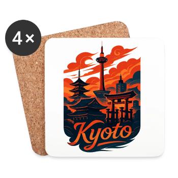 Kyoto Skyline – Japanese Design - Coasters (set of 4) - white - Front