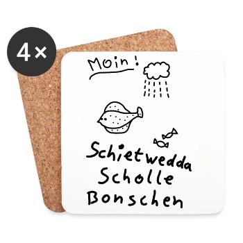 Typisch Nordisch Plattdeutsch Moin Scholle Bonsche - Untersetzer (4er-Set) - Weiß - Vorne