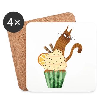 Mignonne conception de cupcakes pour chats, nourriture Kawaii pour chats drôle - Dessous de verre (lot de 4) - blanc - Devant