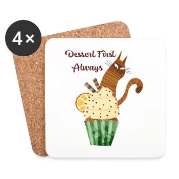 Dessert d’abord Toujours mignonne Chat Cupcake Nourriture drôle L - Dessous de verre (lot de 4) - blanc - Devant