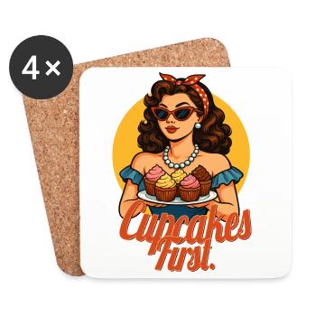 Cupcakes First Retro Pin Up Design - Untersetzer (4er-Set) - Weiß - Vorne