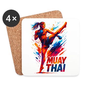Muay Thai Kick: Abstrakte Boxerin Grafik Geschenk - Untersetzer (4er-Set) - Weiß - Vorne