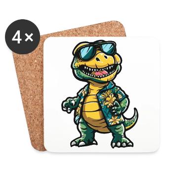 Dinosaur T-Rex Comic Holiday - Dessous de verre (lot de 4) - blanc - Devant