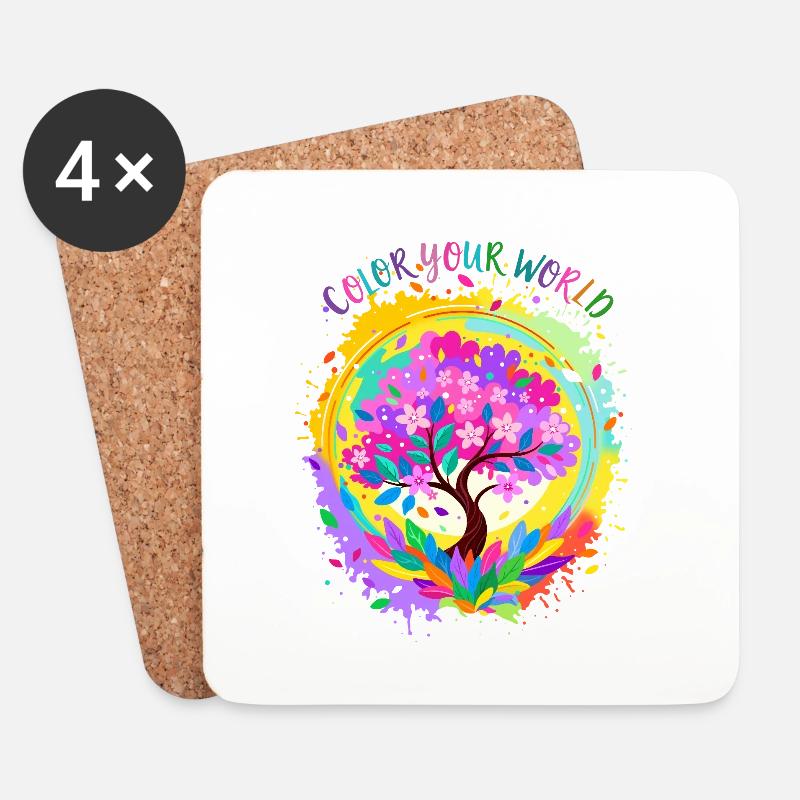 Farbenfroher blühender Baum - Untersetzer (4er-Set) - Weiß