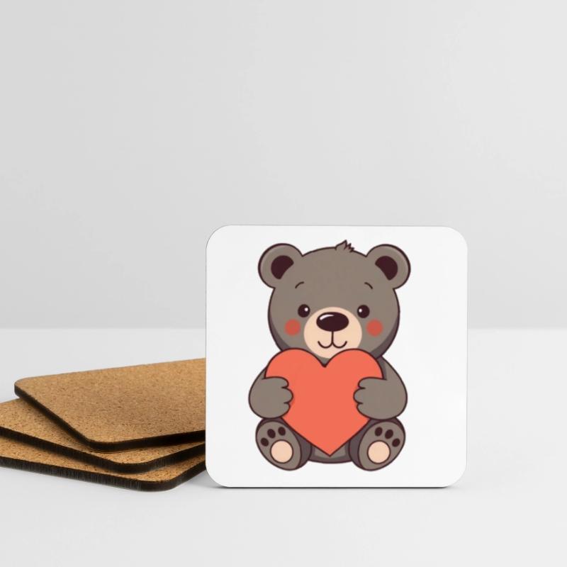 Bär mit rotem Herz Geschenk Mutter Muttertag Untersetzer (4er-Set)