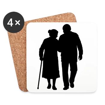 Großeltern Enkelkind Silhouette Spazieren Familie - Untersetzer (4er-Set) - Weiß - Vorne