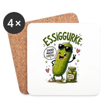 Essiggurke mit Stil - Untersetzer (4er-Set) - Weiß - Vorne