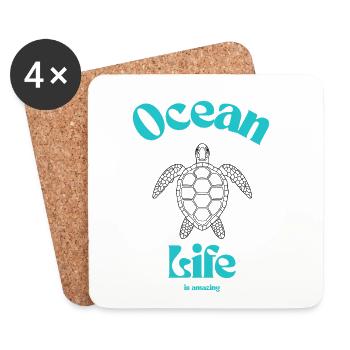T-shirt Ocean Life Turtle - Dessous de verre (lot de 4) - blanc - Devant
