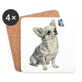 Chihuahua with Butterfly Dog Motif - Coasters (set of 4) - white - Front