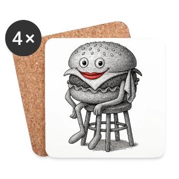 Skurriler Hamburger - Untersetzer (4er-Set) - Weiß - Vorne
