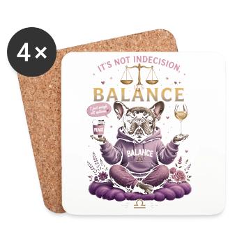 Humour Zen du Bouledogue - Zodiaque Balance - Dessous de verre (lot de 4) - blanc - Devant