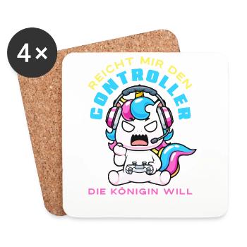 Die Königin Will Zocken Lustiges Einhorn Gamer - Untersetzer (4er-Set) - Weiß - Vorne