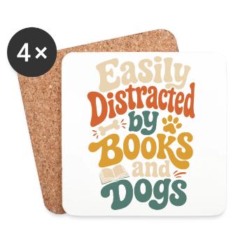 Easily distracted by books and dogs - Coasters (set of 4) - white - Front