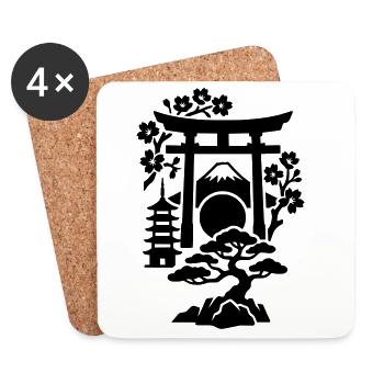 Silhouette du Japon - Dessous de verre (lot de 4) - blanc - Devant