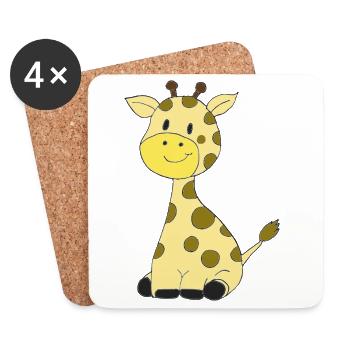 Cuddly Giraffe Cartoon - Coasters (set of 4) - white - Front