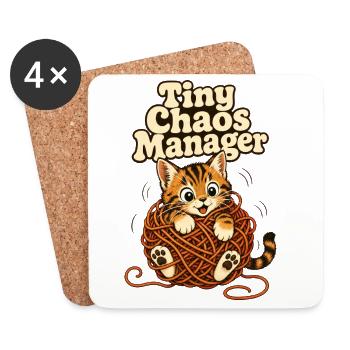 Funny Kitten Tiny Chaos Manager Cat Meme - Coasters (set of 4) - white - Front