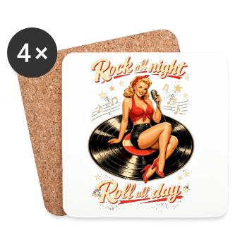 Rockabilly Pin-Up: Rock all night Schallplatte - Untersetzer (4er-Set) - Weiß - Vorne