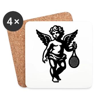 Tennis Shirt Angel Cherub Retro Renaissance black - Coasters (set of 4) - white - Front