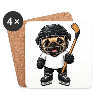 Süßer Mops Eishockeyspieler Comic Cartoon - Untersetzer (4er-Set) - Weiß - Vorne