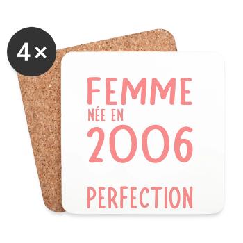 Anniversaire 20 ans - Née en Octobre 2006 - Dessous de verre (lot de 4) - blanc - Devant