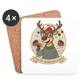 Reindeer with cocoa and cookies - Coasters (set of 4) - white - Front