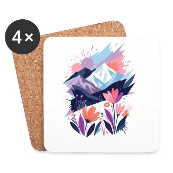 Montagnes et fleurs aux pastels - Dessous de verre (lot de 4) - blanc - Devant