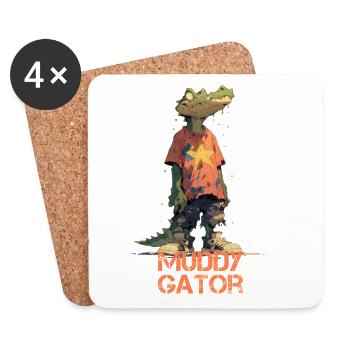 Muddy Gator - Crocodile drôle au regard noir - Dessous de verre (lot de 4) - blanc - Devant