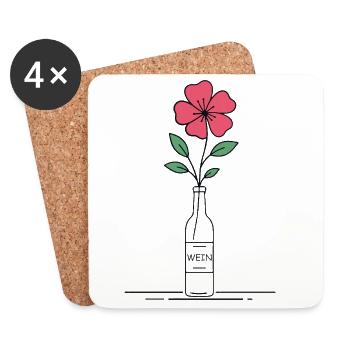 Blume rosa in Weinflasche - Untersetzer (4er-Set) - Weiß - Vorne