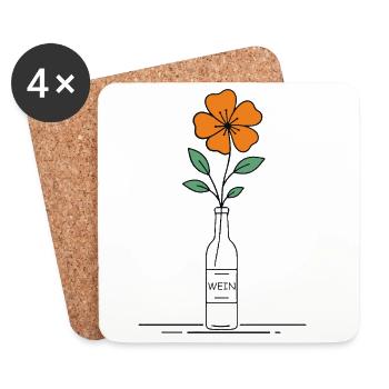 Blume orange in Weinflasche - Untersetzer (4er-Set) - Weiß - Vorne