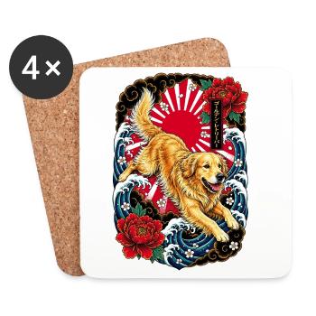 Golden Retriever im Japan Tattoo Stil - Untersetzer (4er-Set) - Weiß - Vorne