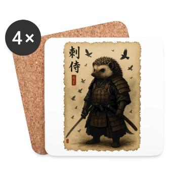 Igel-Samurai auf Pergament - Untersetzer (4er-Set) - Weiß - Vorne