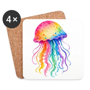 Illustration aquarelle de méduse colorée - Dessous de verre (lot de 4) - blanc - Devant