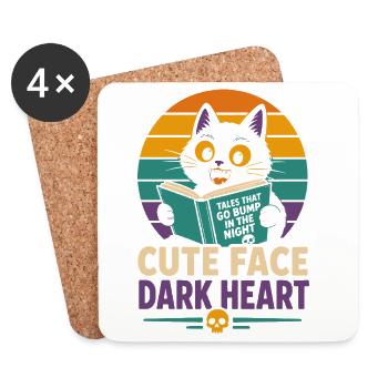 Cute Face Dark Heart Horror Cat - Coasters (set of 4) - white - Front
