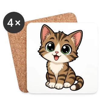 Chat mignon - Dessous de verre (lot de 4) - blanc - Devant