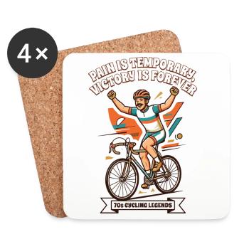 70s Vintage Cycling Poster Pain Is Temporary - Coasters (set of 4) - white - Front