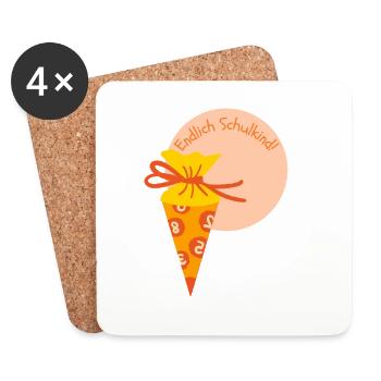 Endlich Schulkind Schultüte Geschenk - Untersetzer (4er-Set) - Weiß - Vorne