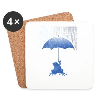 Frosch mit Regenschirm im Regen - Untersetzer (4er-Set) - Weiß - Vorne