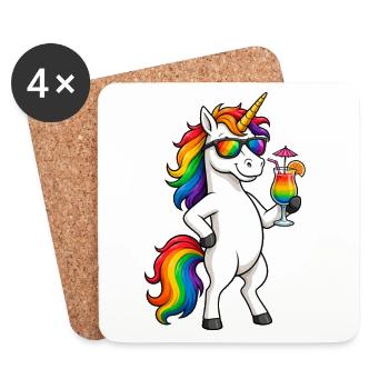 Cooles Einhorn mit Cocktail - Untersetzer (4er-Set) - Weiß - Vorne