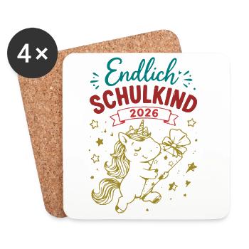 Endlich Schulkind 2026 Unicorn - Untersetzer (4er-Set) - Weiß - Vorne