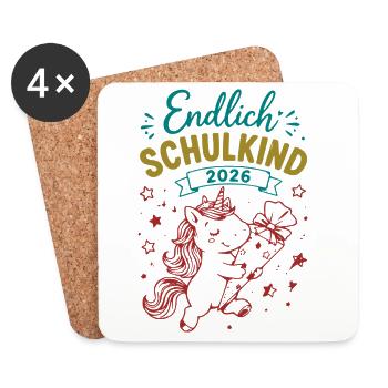 Endlich Schulkind 2026 Unicorn - Untersetzer (4er-Set) - Weiß - Vorne