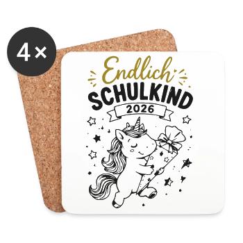 Endlich Einschulung 2026 Einhorn Geschenk - Untersetzer (4er-Set) - Weiß - Vorne