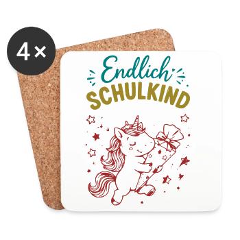 Endlich Schulkind Unicornenfreude - Untersetzer (4er-Set) - Weiß - Vorne