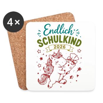 Endlich Schulkind 2026 Unicorn - Untersetzer (4er-Set) - Weiß - Vorne