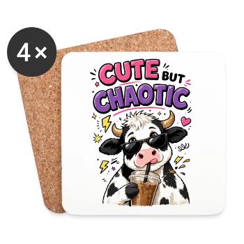 Süß aber chaotisch - Kuh mit Eiskaffee - Untersetzer (4er-Set) - Weiß - Vorne