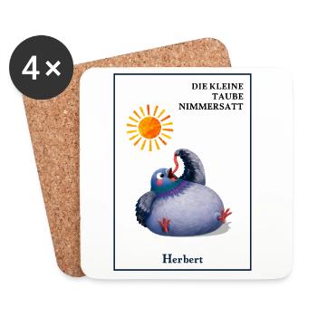 DIE KLEINE TAUBE NIMMERSATT - Herbert - mit Wurm - Untersetzer (4er-Set) - Weiß - Vorne