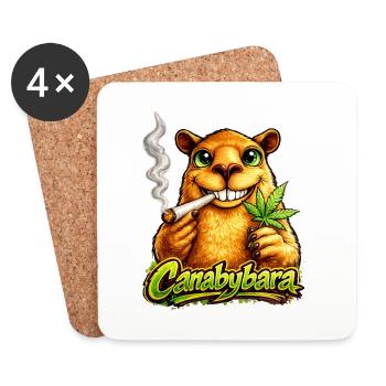 Canabybara - Capybara mit Cannabisblatt - Untersetzer (4er-Set) - Weiß - Vorne