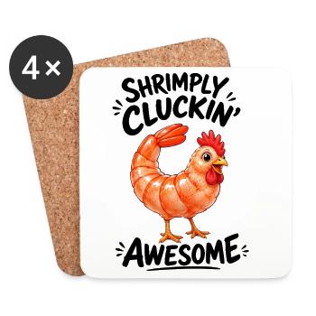 Henne mit Shrimps Lustiges Cartoon Motiv - Untersetzer (4er-Set) - Weiß - Vorne