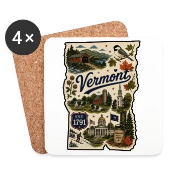 Vermont Green Mountain State Vintage-Aufkleber - Untersetzer (4er-Set) - Weiß - Vorne