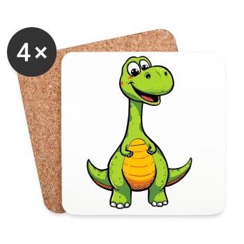 Fröhlicher Dino mit Orangen Bauch - Untersetzer (4er-Set) - Weiß - Vorne